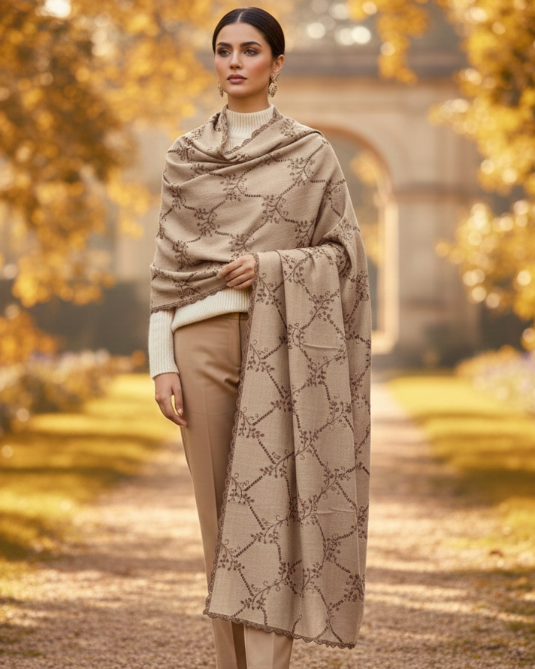 Pashmina Wool Shawl – Warm Beige
